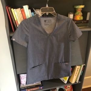 Denim xs figs scrub top